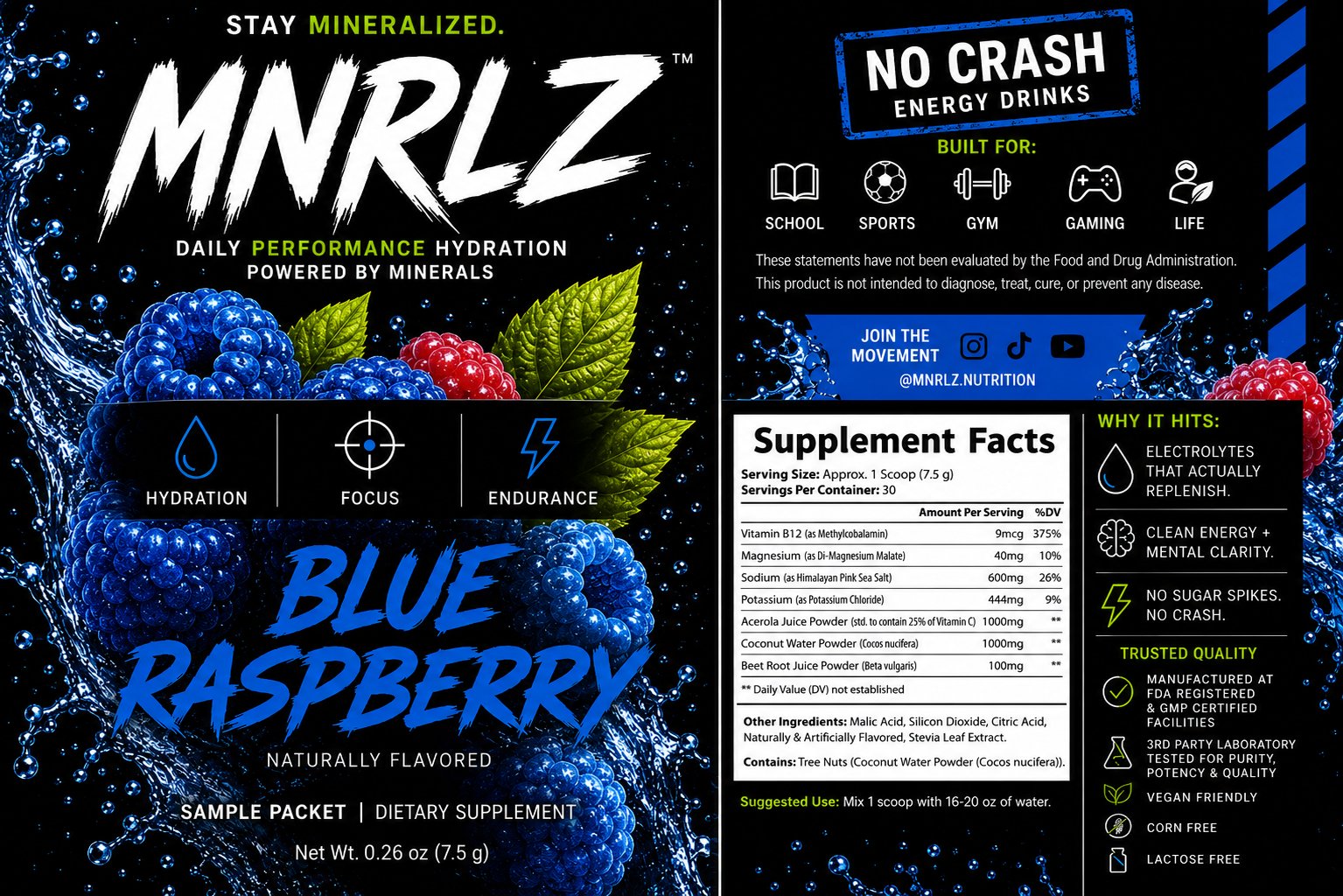 MNRLZ Blue Raspberry Sample Packet & Supplement Facts